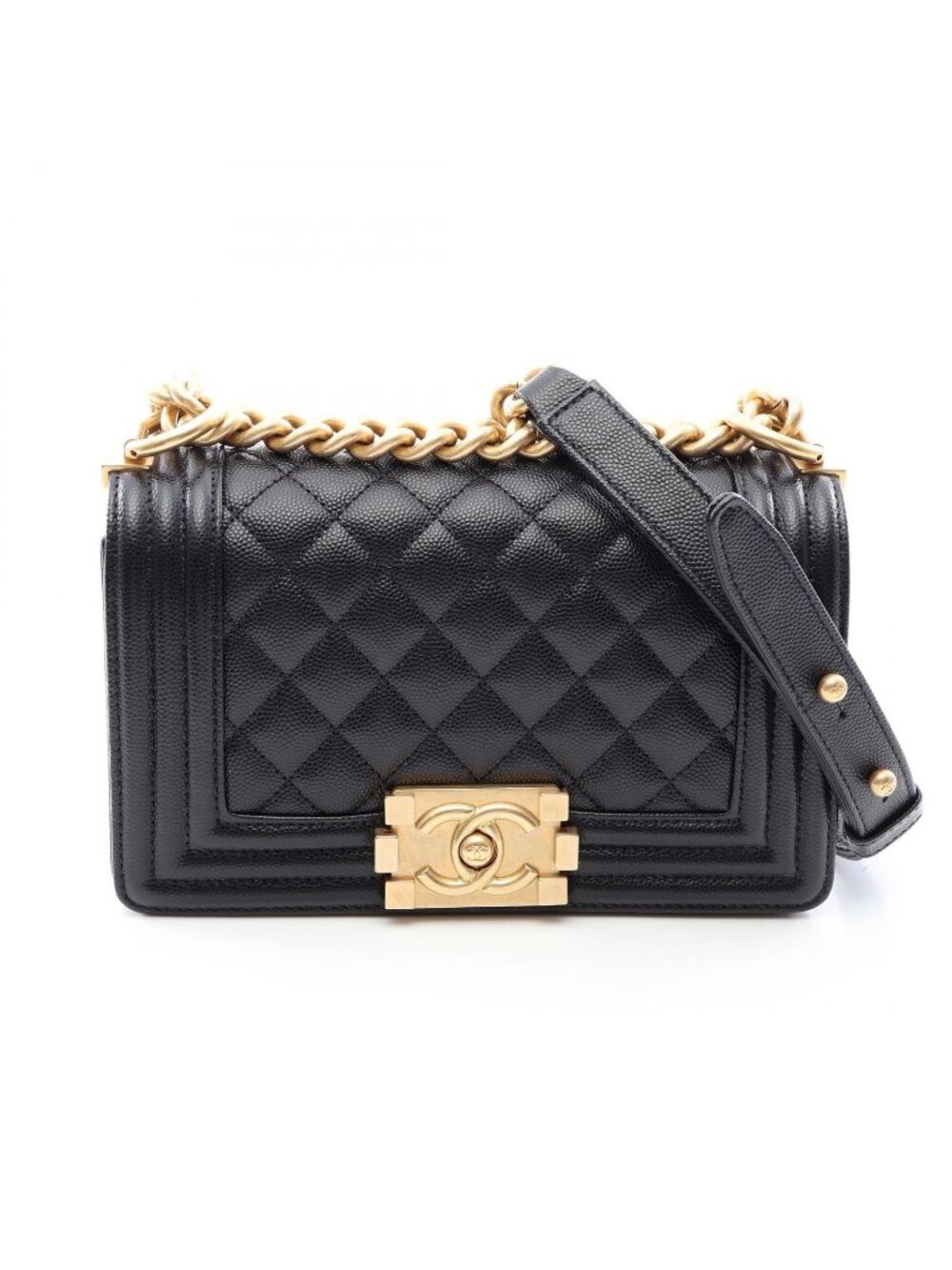 Chanel Shoulder Bag Boy Small Black Caviar Leather Chain